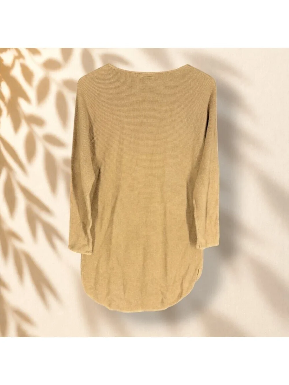 Michael Kors Sweater Pullover Women L Large Brown Knit 3/4 Sleeve Cotton Soft